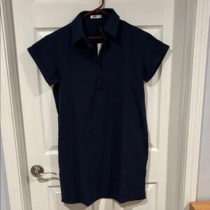 Zeagoo Deep Blue Button-Up Shirt-dress